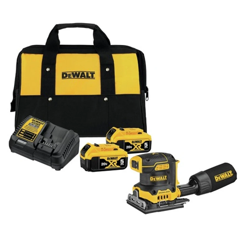 DCW200BDCB205-2CK-BNDL 20V MAX XR Brushless Variable Speed 1/4 Sheet Cordless Sander with (2) 5 Ah Lithium-Ion Batteries and 12V MAX - 20V MAX Charger Starter Kit Bundle