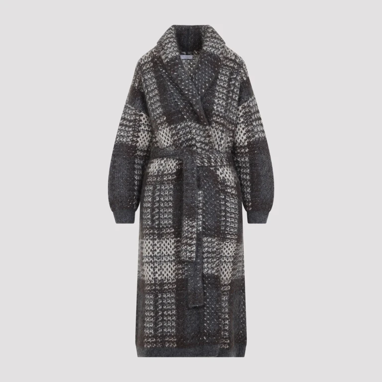 Makro-Karierter Cardigan-Mantel