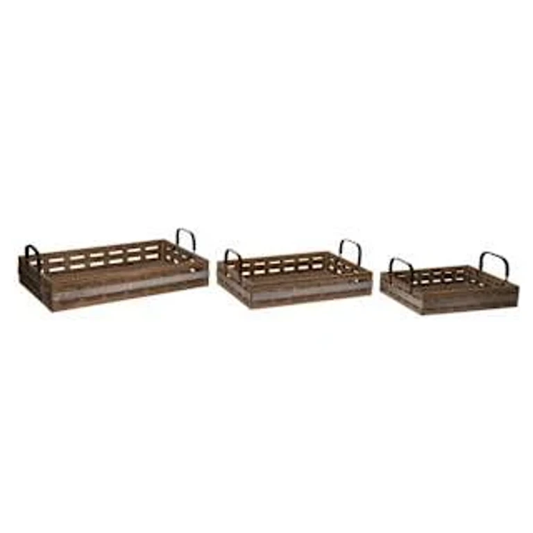 Wood Brown Everyday Tray Set of 3 Decorative Trays and Platters for Spring Home Decor