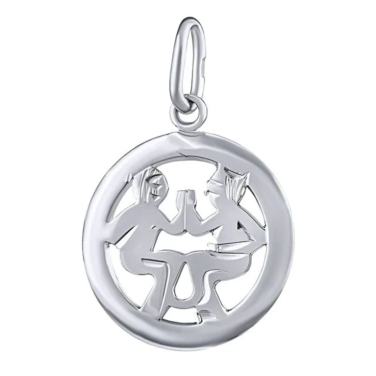 Silver Pendant Zodiac Sign Gemini - Round Silvegob10283S06