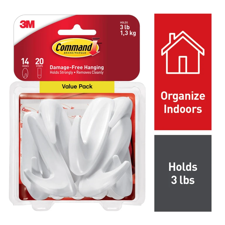 Medium Designer Hooks, White 14 Hooks, 20 Strips