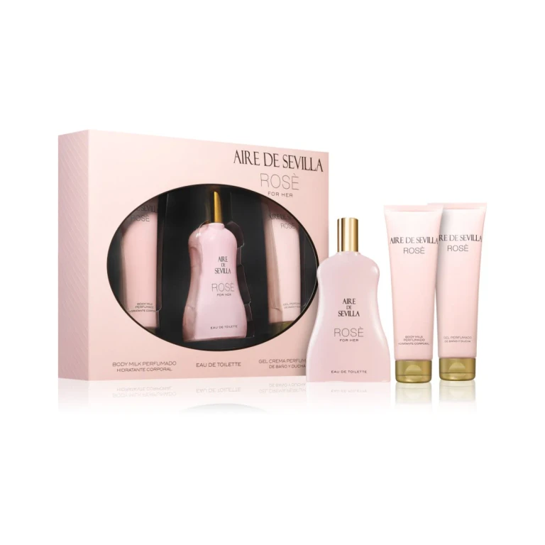 Aire De Sevilla Rose Gift Set Women's Eau De Toilette 100ml + Cleansing Shower Gel 100ml + Silk Effect Body Milk 100ml