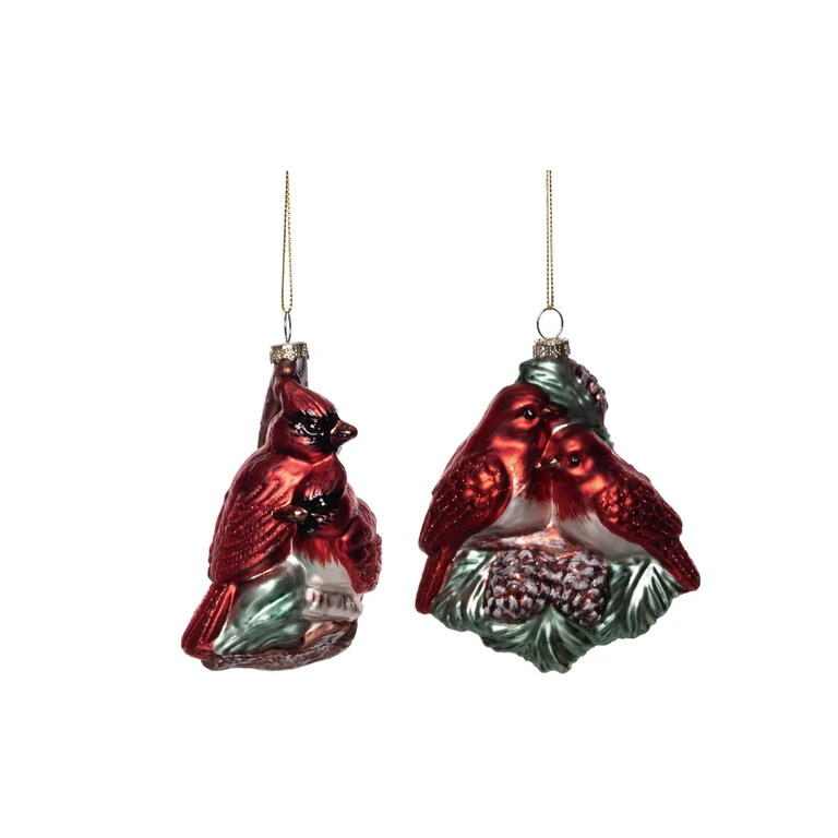 Glass Snuggle Bird Ornament Set of 2 for Christmas Tree Home Decorations