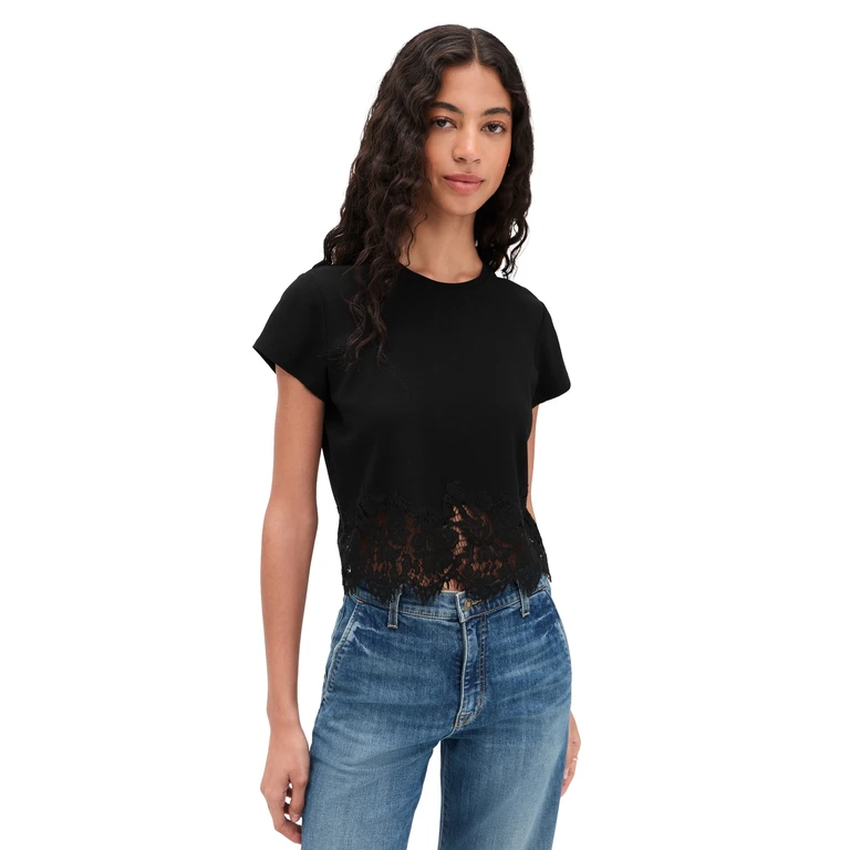 Paige Rib Lace Combo Top Black XL