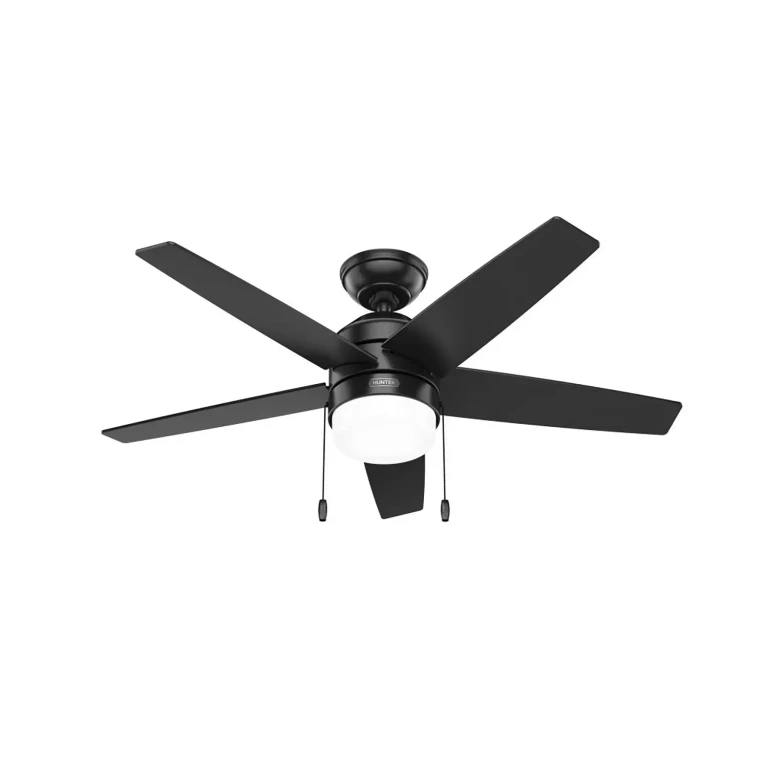 Hunter Bardot Ceiling Fan with LED Light Kit and Pull Chain - 44' Matte Black:- 44', Matte Black