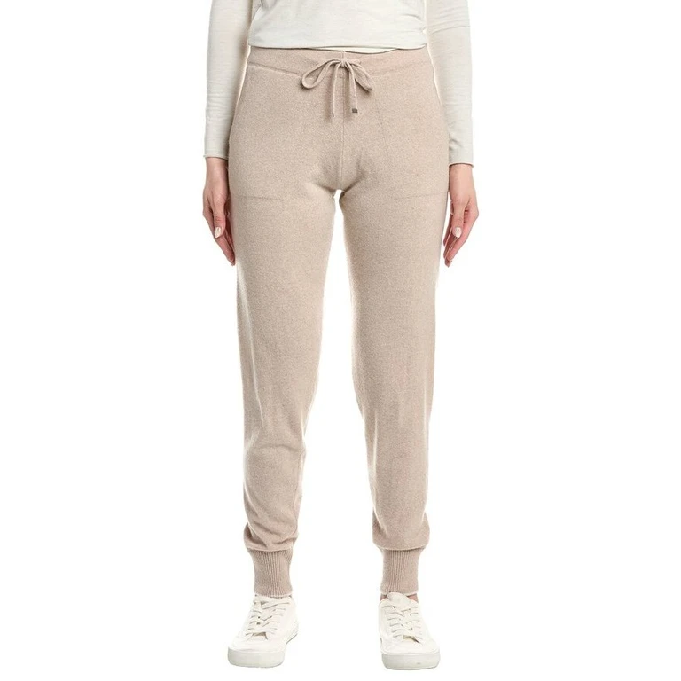 Women'S Sand Cashmere Knit Trousers With Tipping