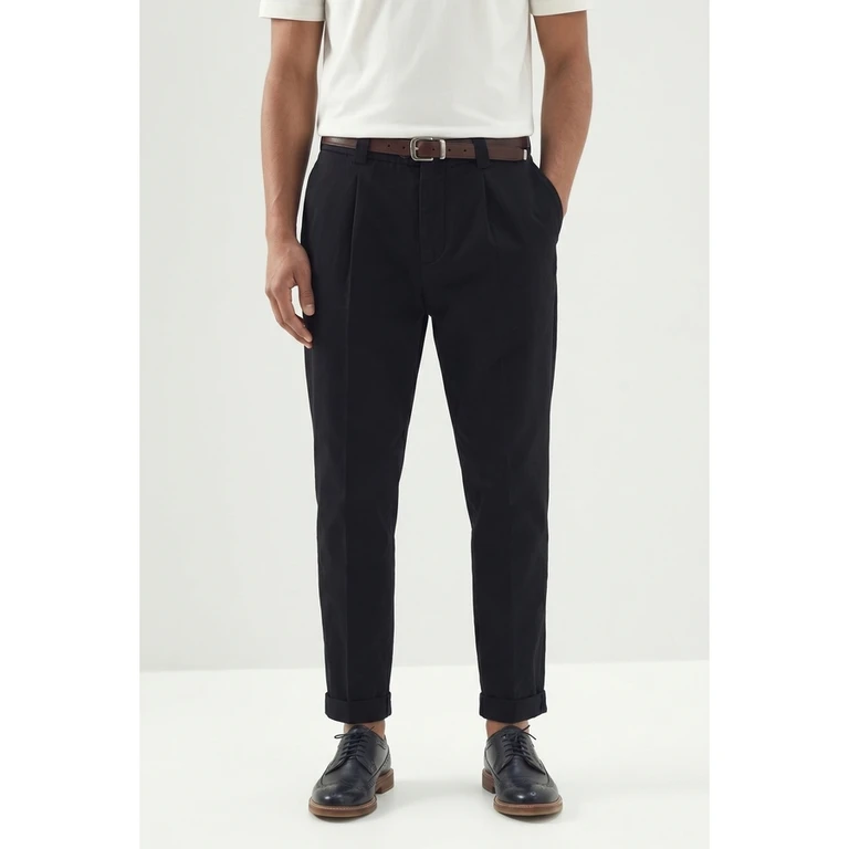 Black Tapered Cotton Trousers