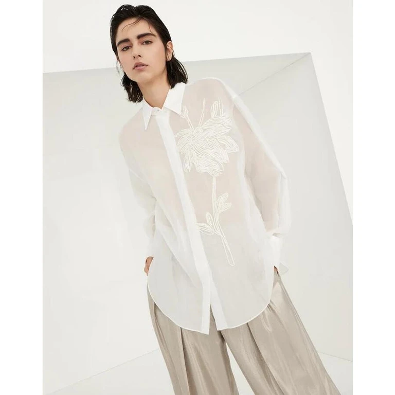White Embroidered Oversized Shirt