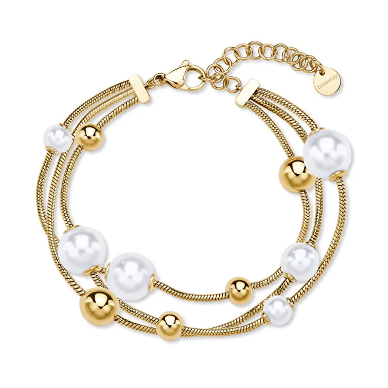 Triple Gold-Plated Bracelet with Perfect Pearls Bpc59