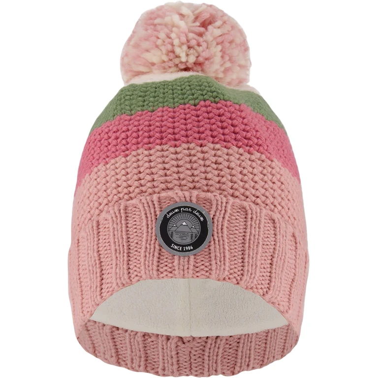 Pink-Green Lined Knit Pompom Hat - Little Girl