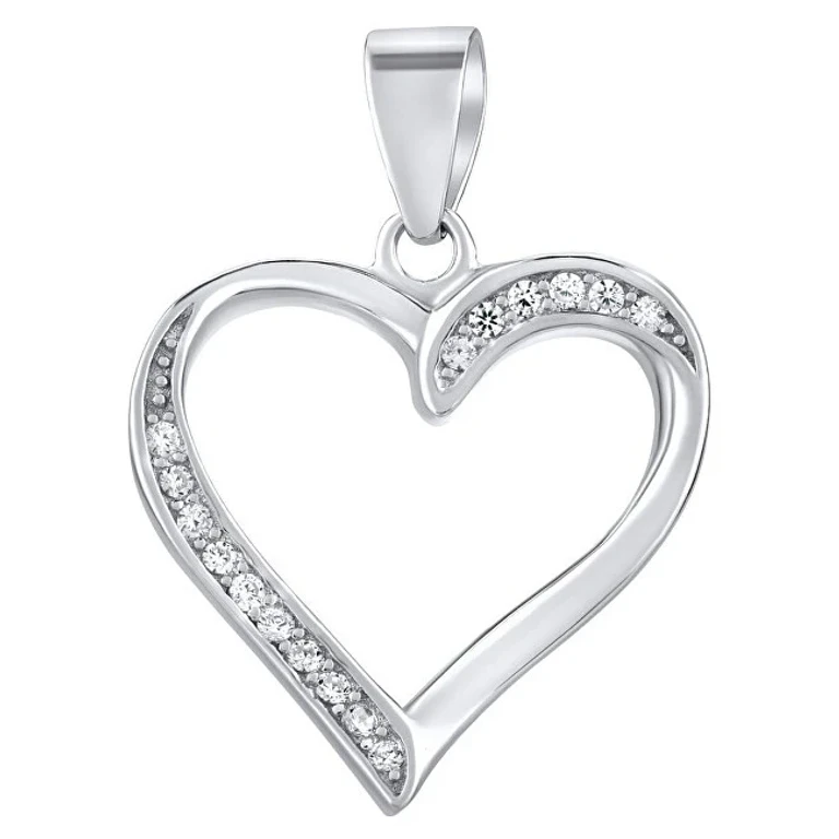 Heart-Shaped Silver Pendant With Clear Zirconia Lps2091