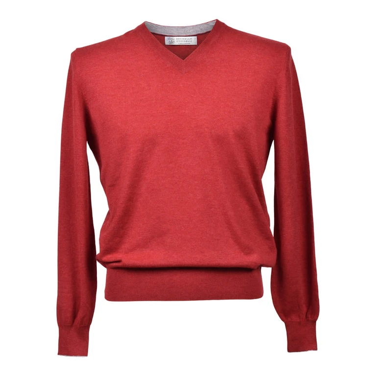 Red Cashmere V-Neck Sweater