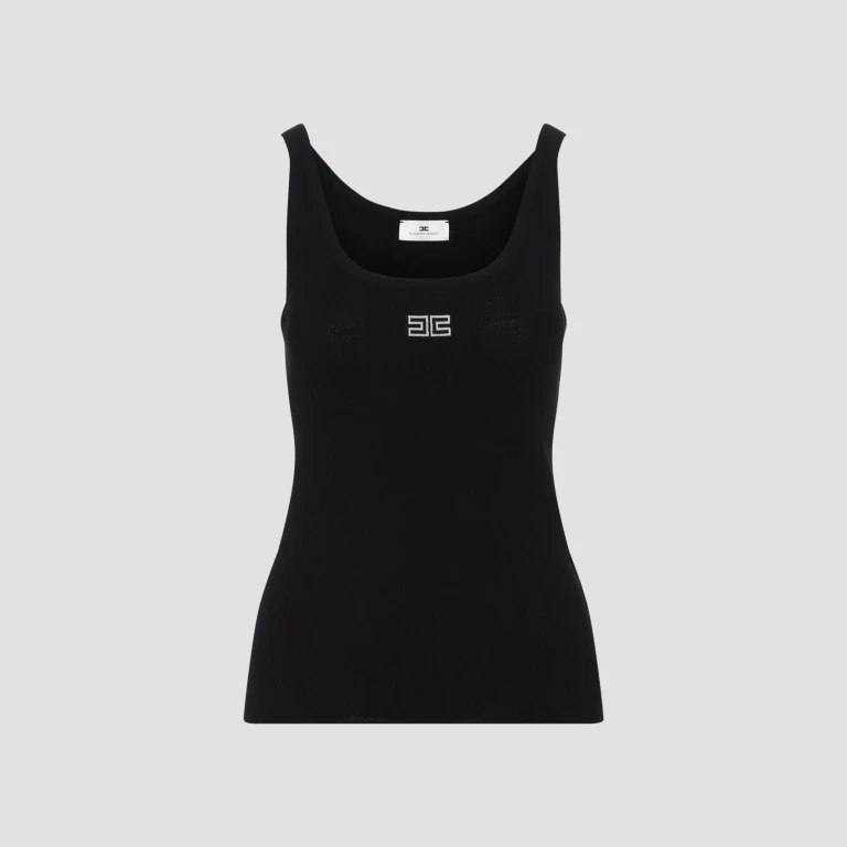 Top en maille de laine coupe slim avec logo brodé