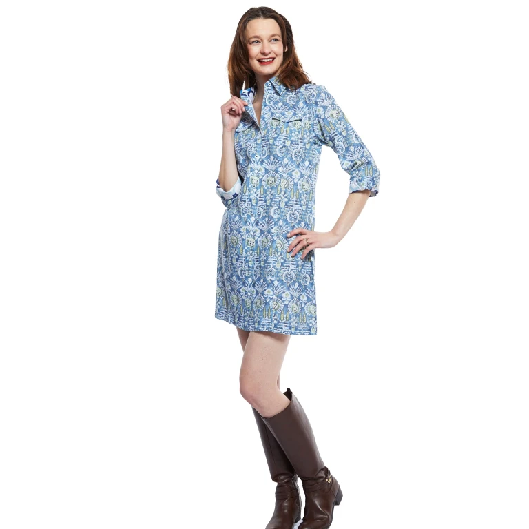 Sag Harbor Dress With Blue Kilim Print