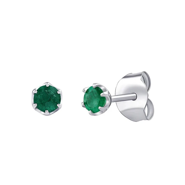 Silver Stud Earrings With 4 Mm Natural Emerald Jjj1032Eer