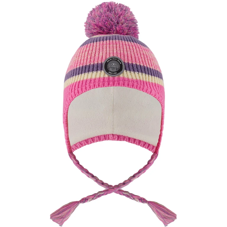 Pink-Purple Lined Peruvian Knit Pompom Hat - Little Girl