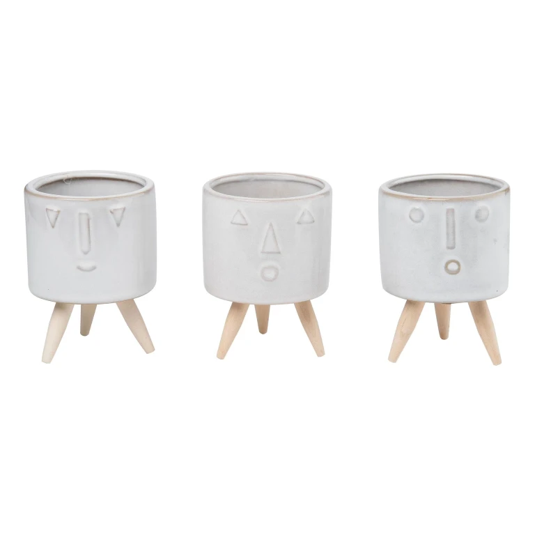 Ceramic Funny Face Planter Set of 3 Unique Indoor Tabletop Pots for Spring Home Decor and Gift Giving