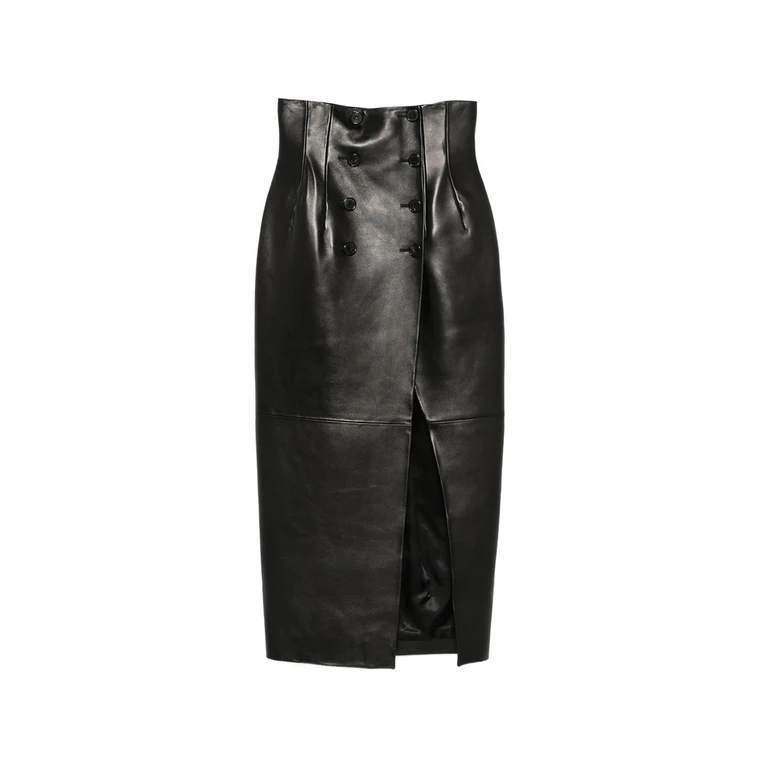 Double-breasted Leather Midi Skirt