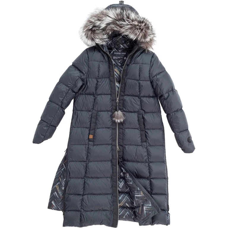 Long A-Line Down Coat With Upcycled Fur - Women's