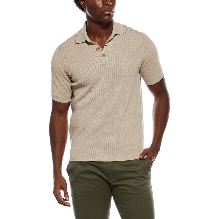 Light Camel Knit Polo Sweater