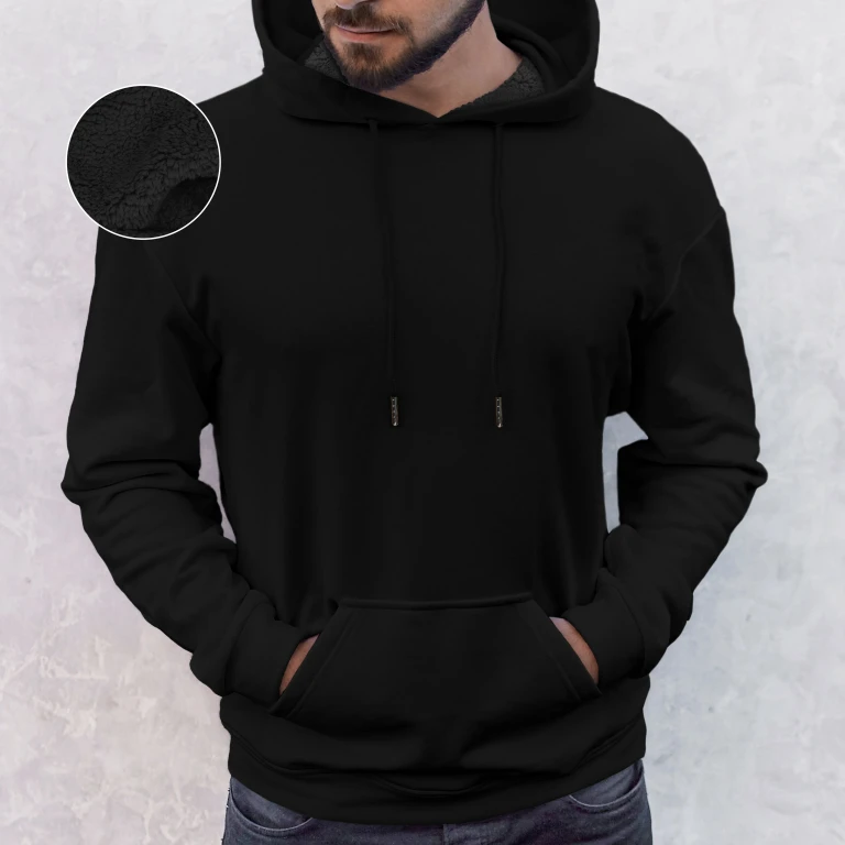 Men Casual Sherpa-Lined Cotton Hoodie