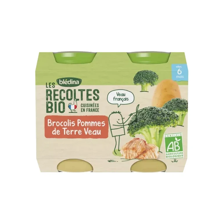 Blédina I Organic Harvests From 6 Months Onwards - Small Jars of Vegetables/Meat - Broccoli Potato Veal 2x200g