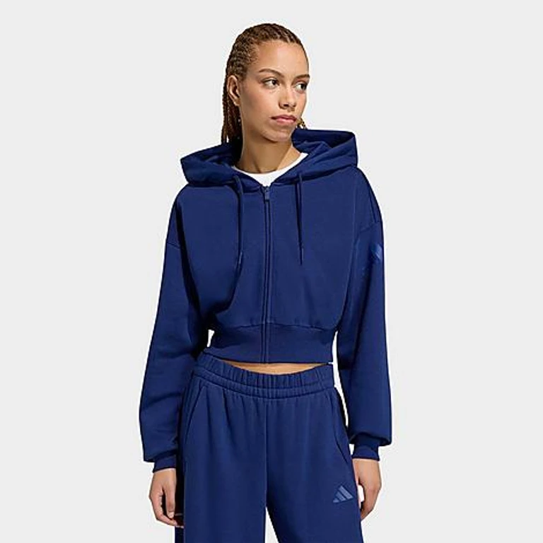 Women's Essentials Contemporary Fleece Full-Zip Hooded Jacket in Dark Blue Size: XXS