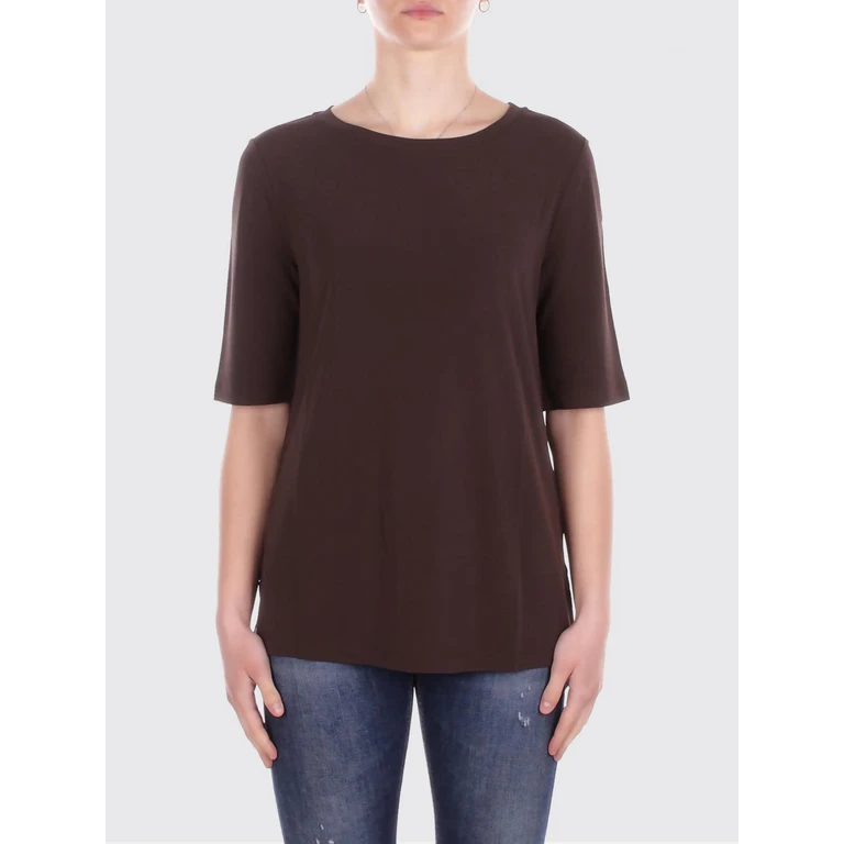 Viscose Crewneck Top with Short Sleeves and Curved Hem (2616941128600002)