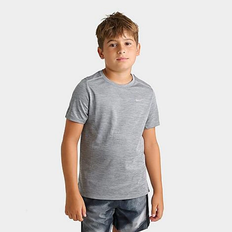 Big Kids Miler Dri-FIT T-Shirt in Smoke Grey/Heather Size: Small