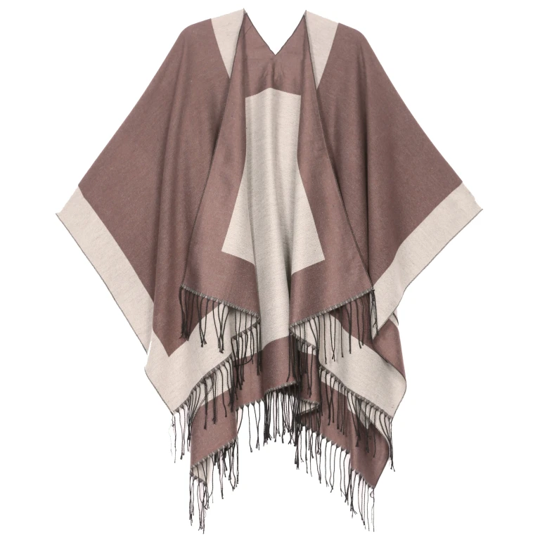 Sakkas Avi Women's Reversible Open Front Poncho Cardigan Ruana Cape Shawl W/Fringe
