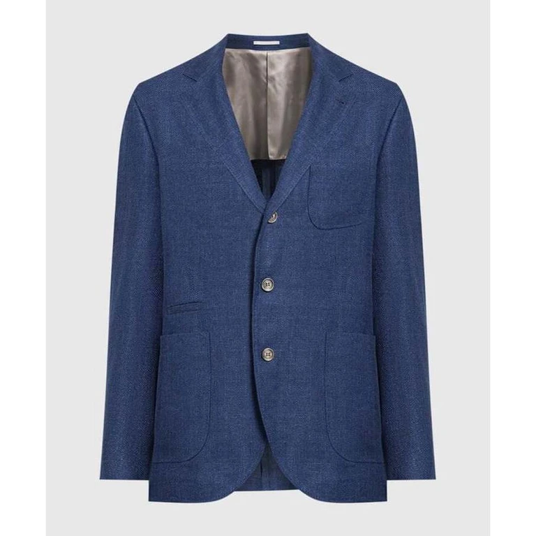 Blue Linen Wool Blend Blazer