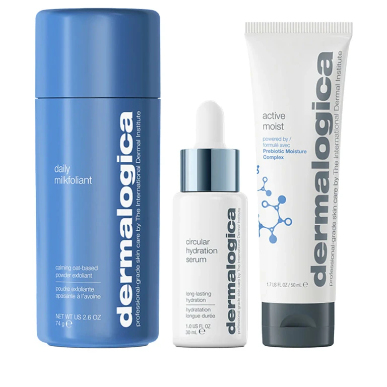 Smooth and Moisturizing Set Dermalogica with Exfoliating Powder, Prebiotic Cream and Hyaluronic Serum