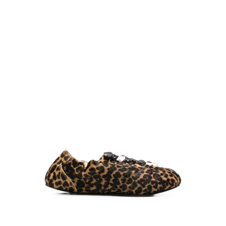 Leopard-print Lace-up Ballet Flats