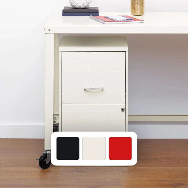 18' Deep 2 Drawer Letter Width Vertical File Cabinet, Pearl White:- Pearl White