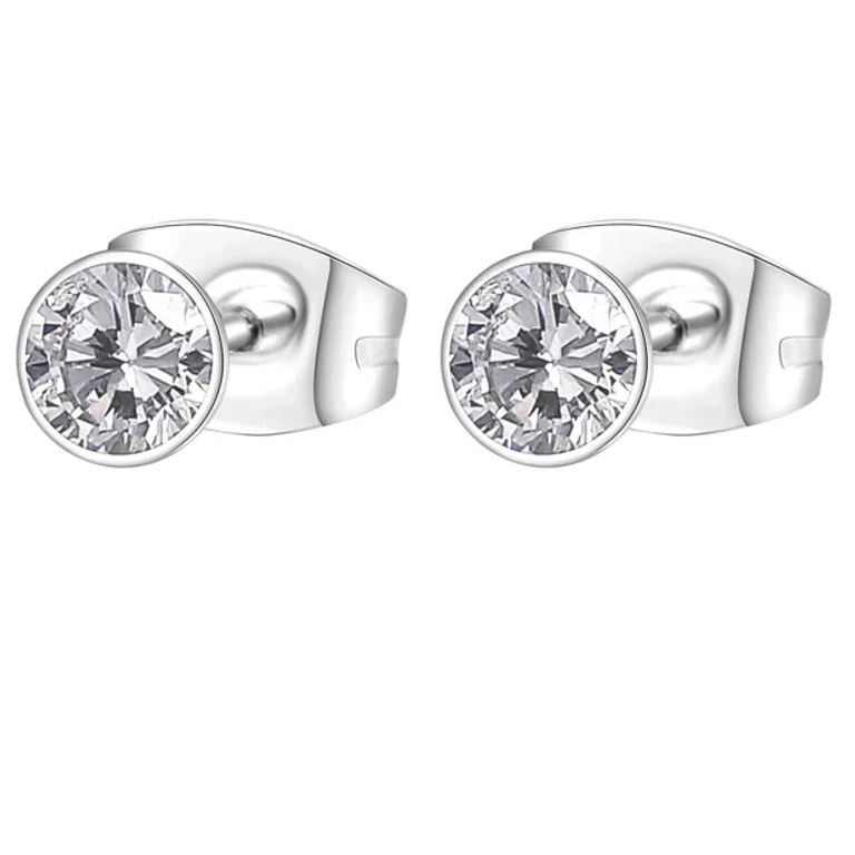 Sparkling Steel Earrings with Chakra Crystals BHKE048