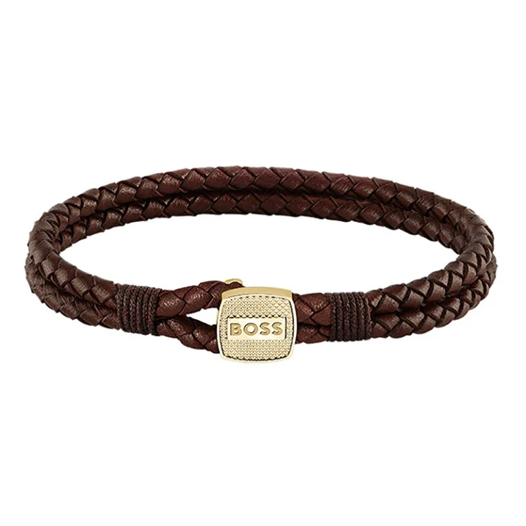 Brown Woven Leather Bracelet Seal 1580667 - Length: 17.5 Cm