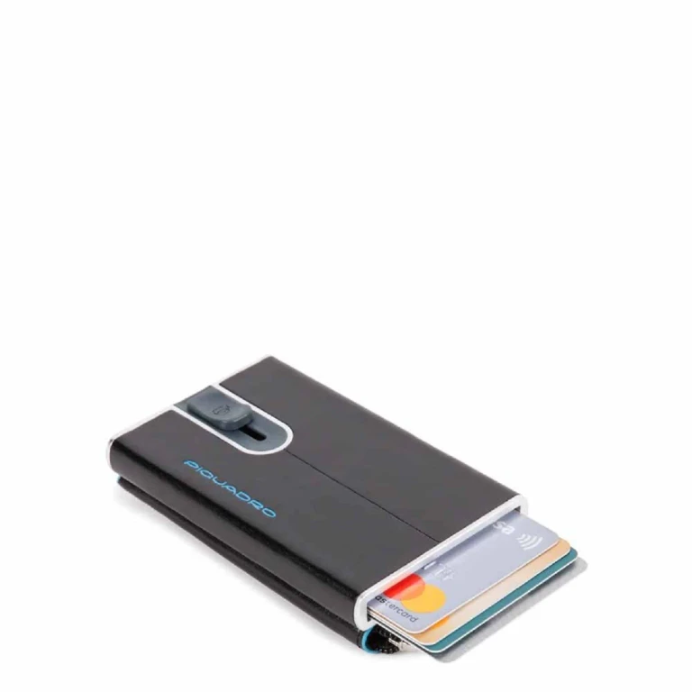 Black Leather Credit Card Holder with Sliding System and Coin Pocket with Zip PP5359B2R-N