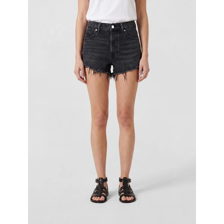 Denim Shorts with Raw Hem and Rhinestone Logo (4DC3264126015)