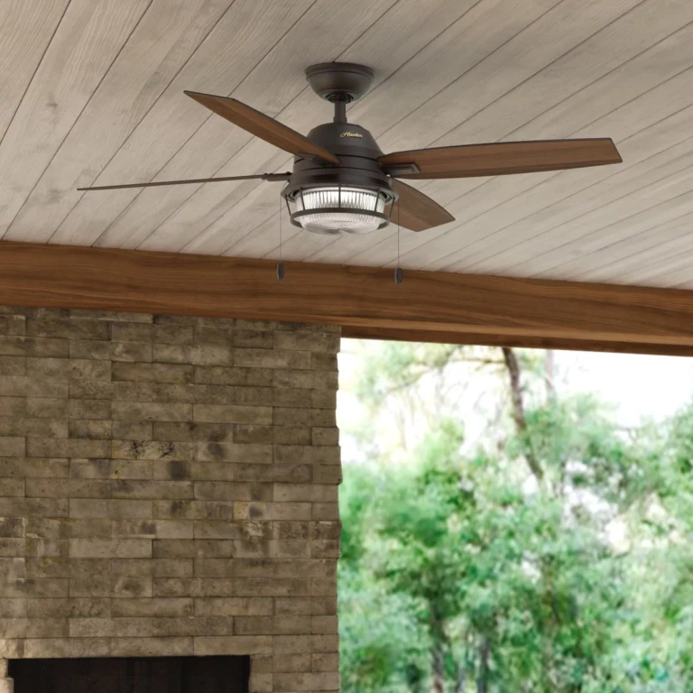 Hunter 52' Ocala Fresh White Outdoor Damp Rated Ceiling Fan with LED Light Kit and Pull Chain - Nobel Bronze:- Nobel