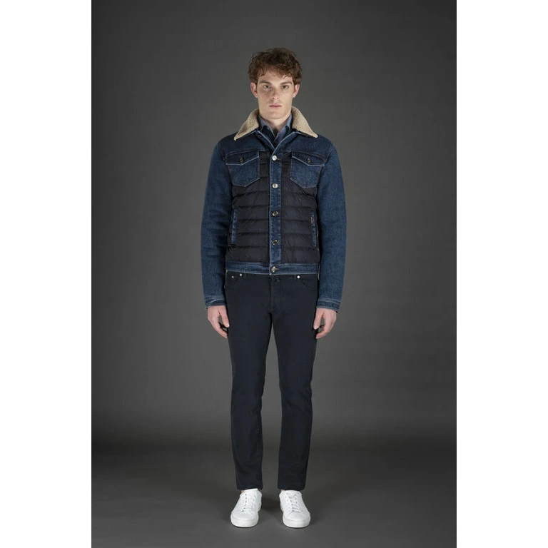 Men'S Blue Denim Shearling Jacket