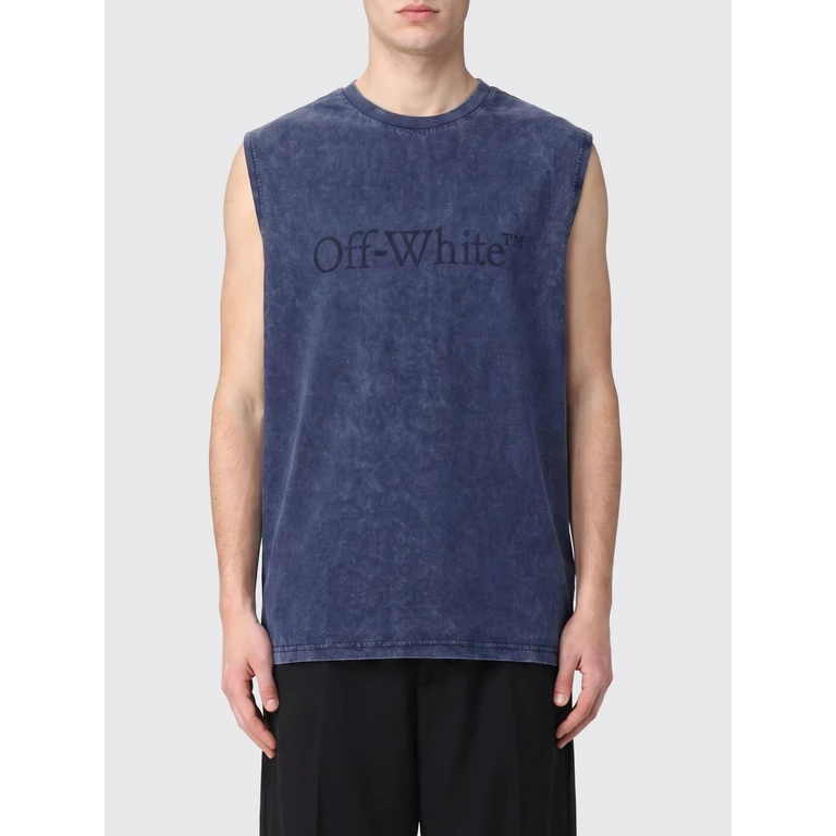 Off-White Cotton Tank Top with Crew Neck and Tone-on-Tone Logo (44MAC02FS26J0014001)