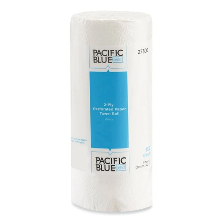 27300 11 in. x 8.8 in. 2-Ply Pacific Blue Select Perforated Paper Kitchen Roll Towels - White (100/Roll)