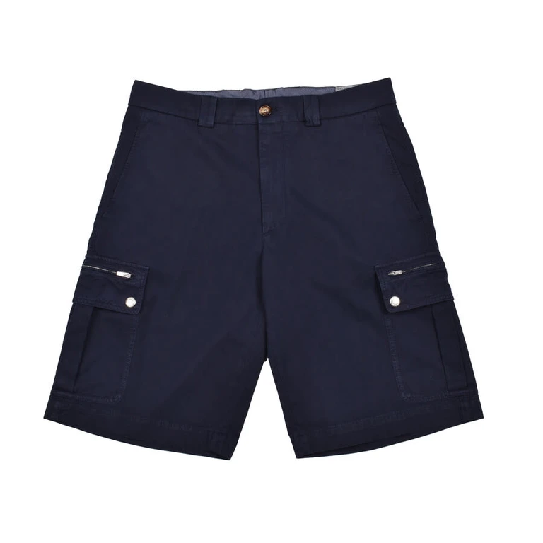 Blue Cotton Cargo Bermuda Shorts
