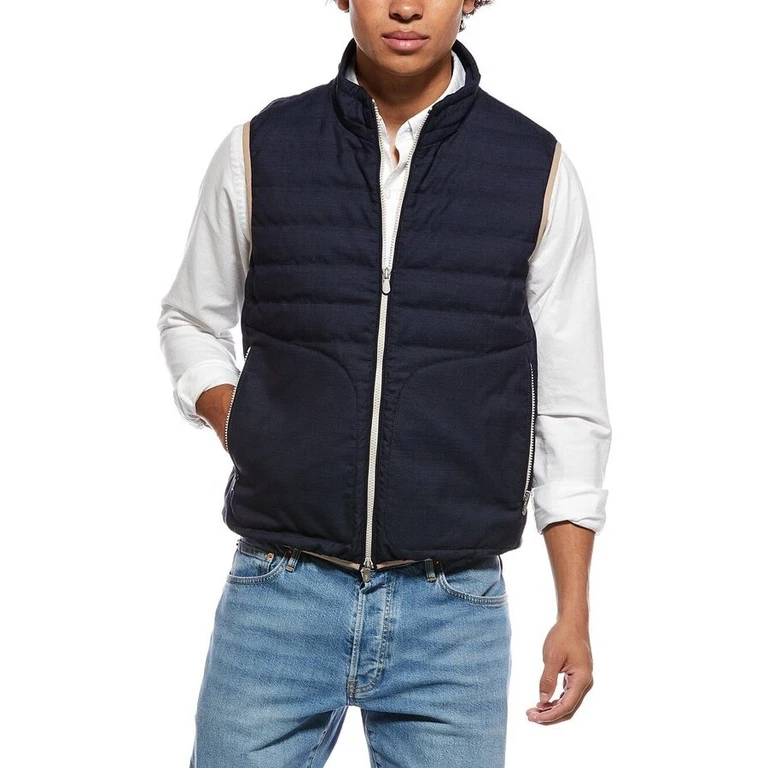 Men'S Blue Wool Quilted Vest