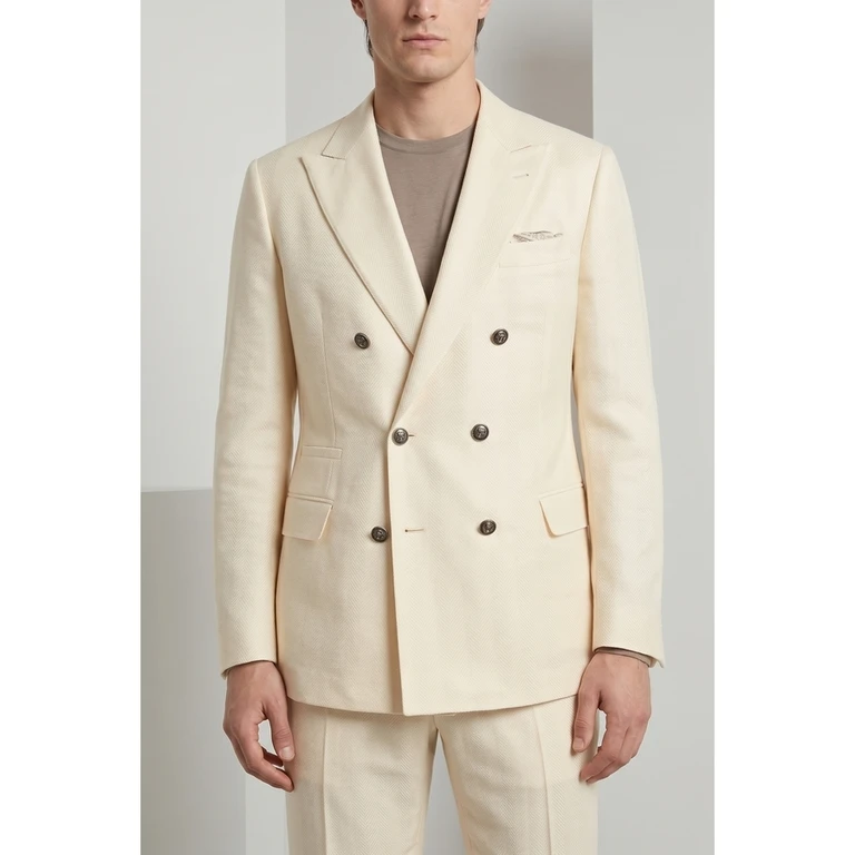 Cream Wool Silk Linen Suit