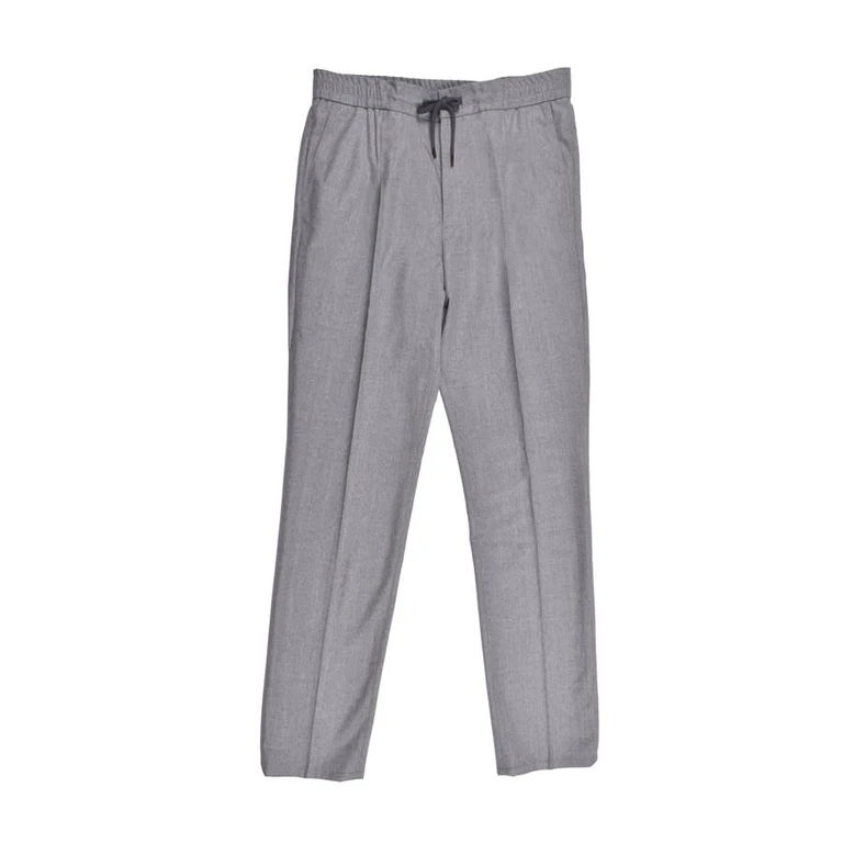Gray Virgin Wool Drawstring Trousers