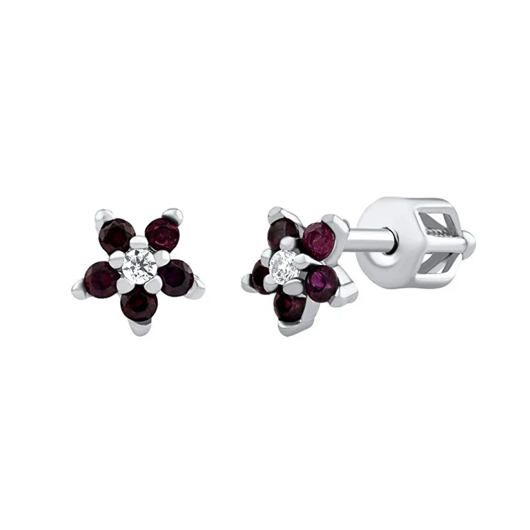 Saskia Flower Earrings in Silver with Synthetic Ruby and Brilliant Zirconia Silvegob70459Bdr