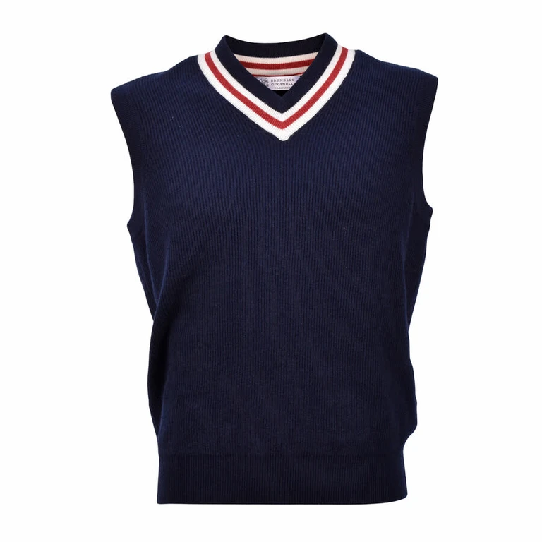 Men'S Navy Cashmere V-Neck Vest