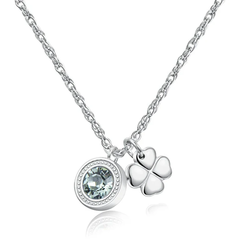 Stainless Steel Necklace with Crystal and Lucky Clover Skt02