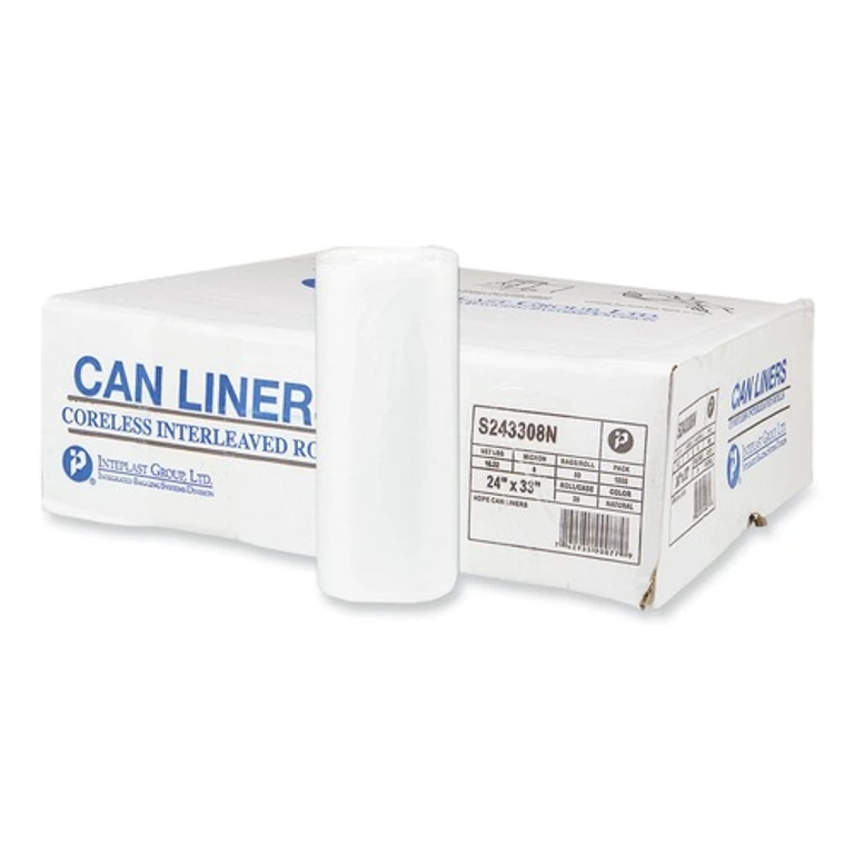 S243308N High-Density 16-gal. 8 Microns 24 in. x 33 in. Commercial Can Liners - Natural (1000/Carton)